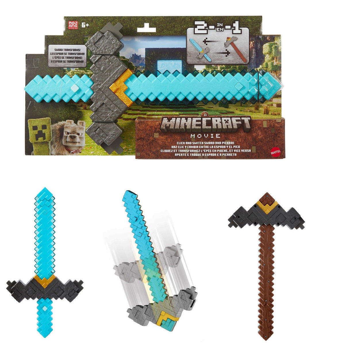 Mattel Minecraft Click and Switch 2-in-1 Sword & Pickaxe Ages 6+ Years