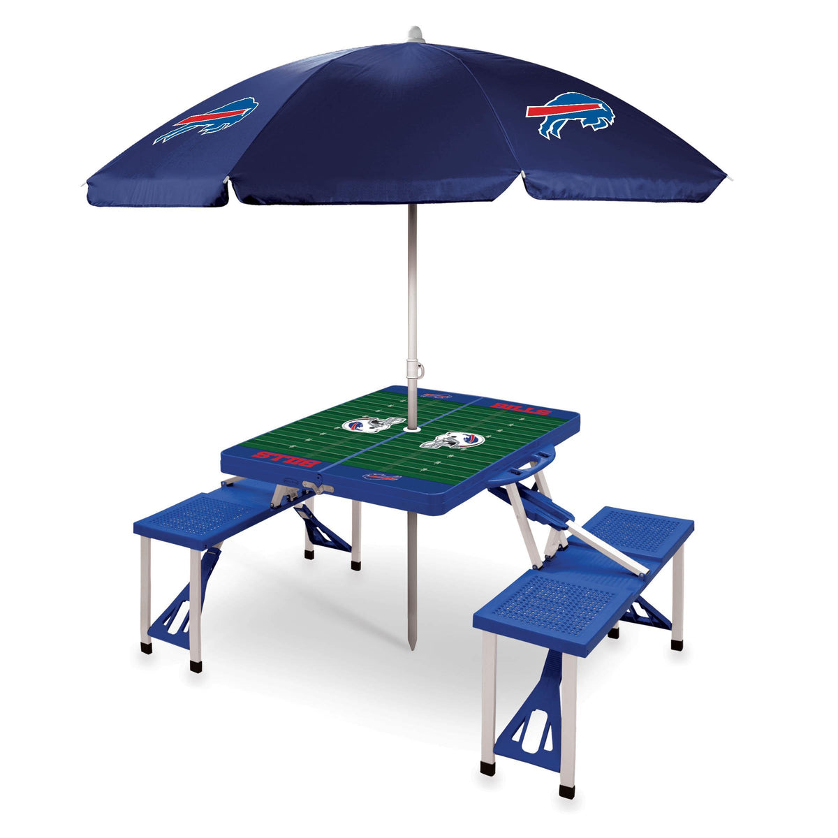Buffalo Bills - Picnic Table Portable Folding Table with Seats and Umbrella, (Blue)