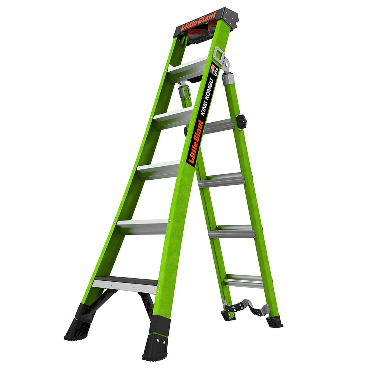 Little Giant King Kombo 2.0 6ft Extendable Type IAA Fiberglass Ladder w/ V-Bar & Ground Cue