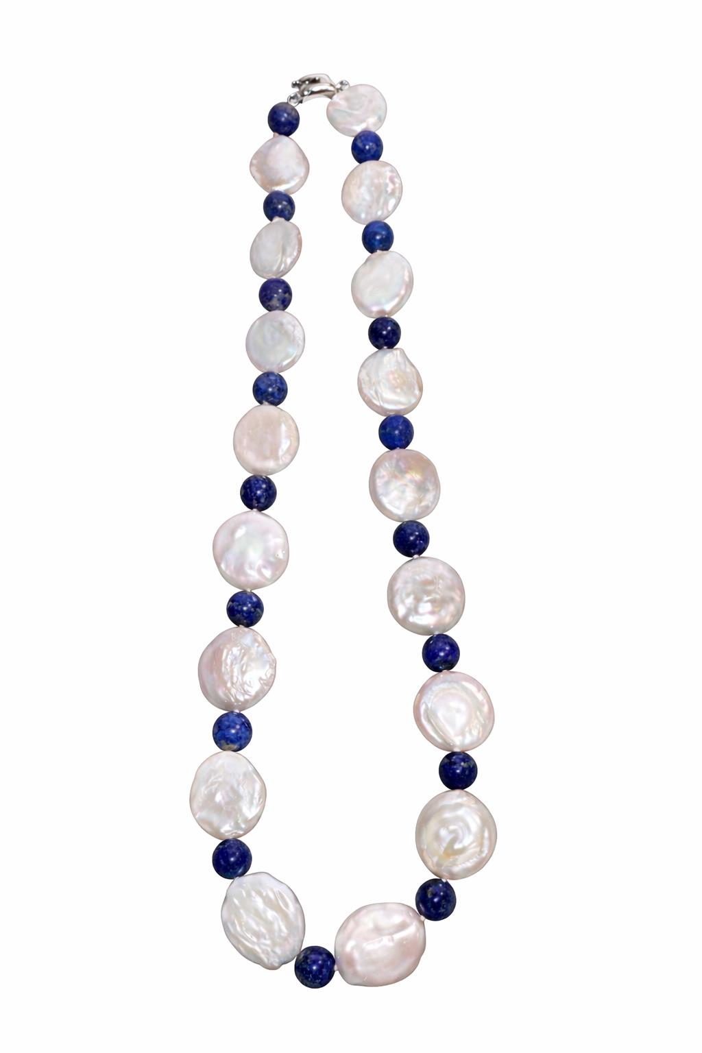 Completely Bella Latonia Cabella Coin Pearl and Lapis Lazuli Necklace