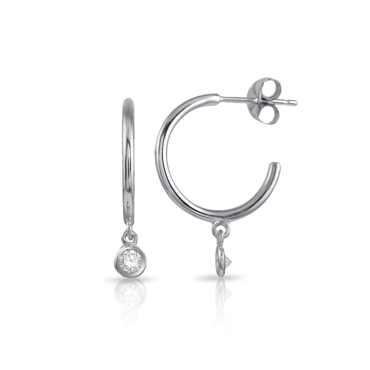 PARIKHS Rhodium Plated Semi Hoop CZ Circle Earrings in 925 Sterling Silver