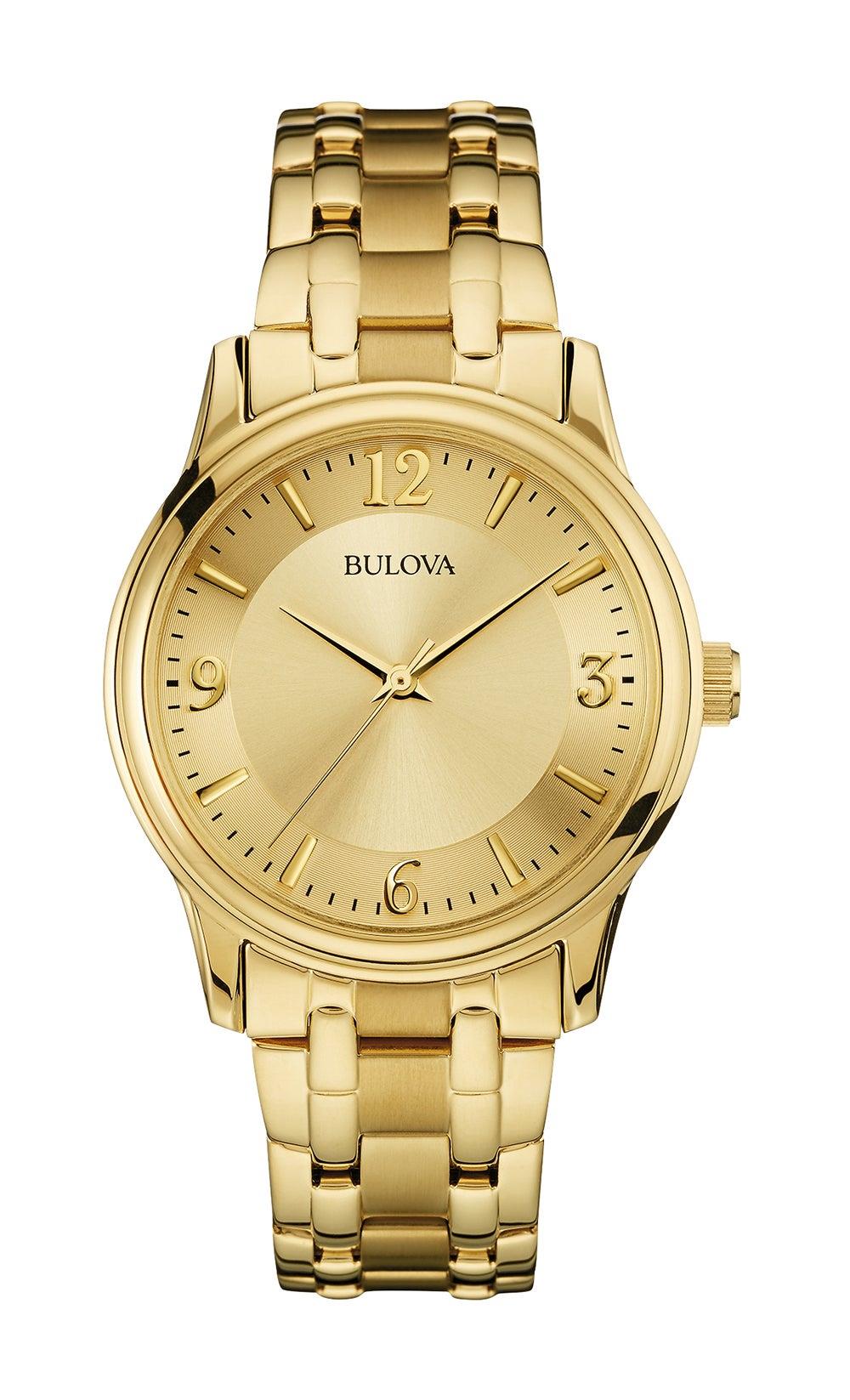 Bulova Mens Corporate Collection Gold-Tone Stainless Steel Watch Gold Dial