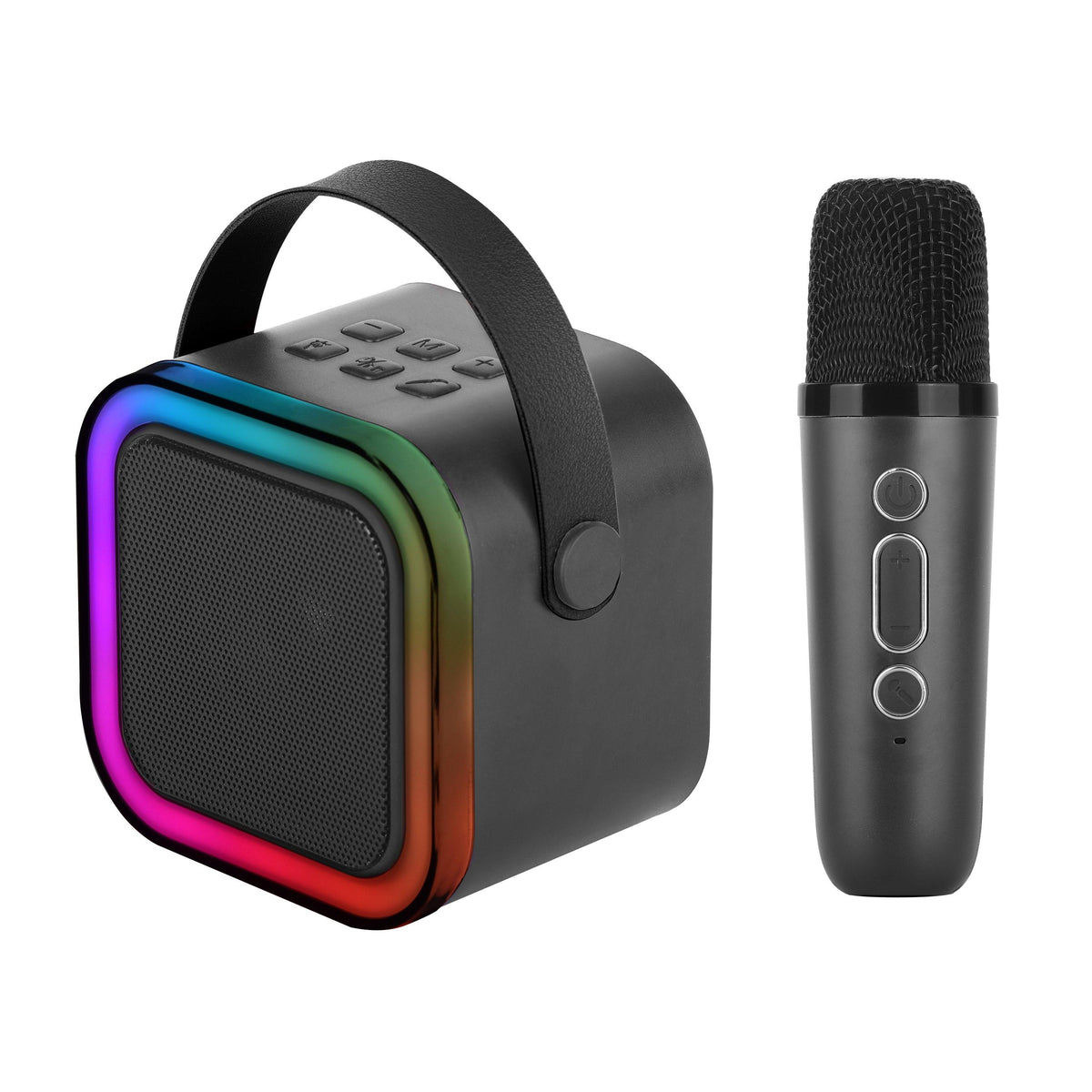 IQ Sound Mini Karaoke Bluetooth Speaker w/ Wireless Mic & Front RGB Black