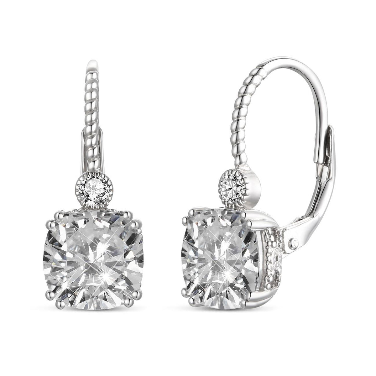 GENEVIVE Rhodium Plated CZ Leverback Earrings Size 0.82