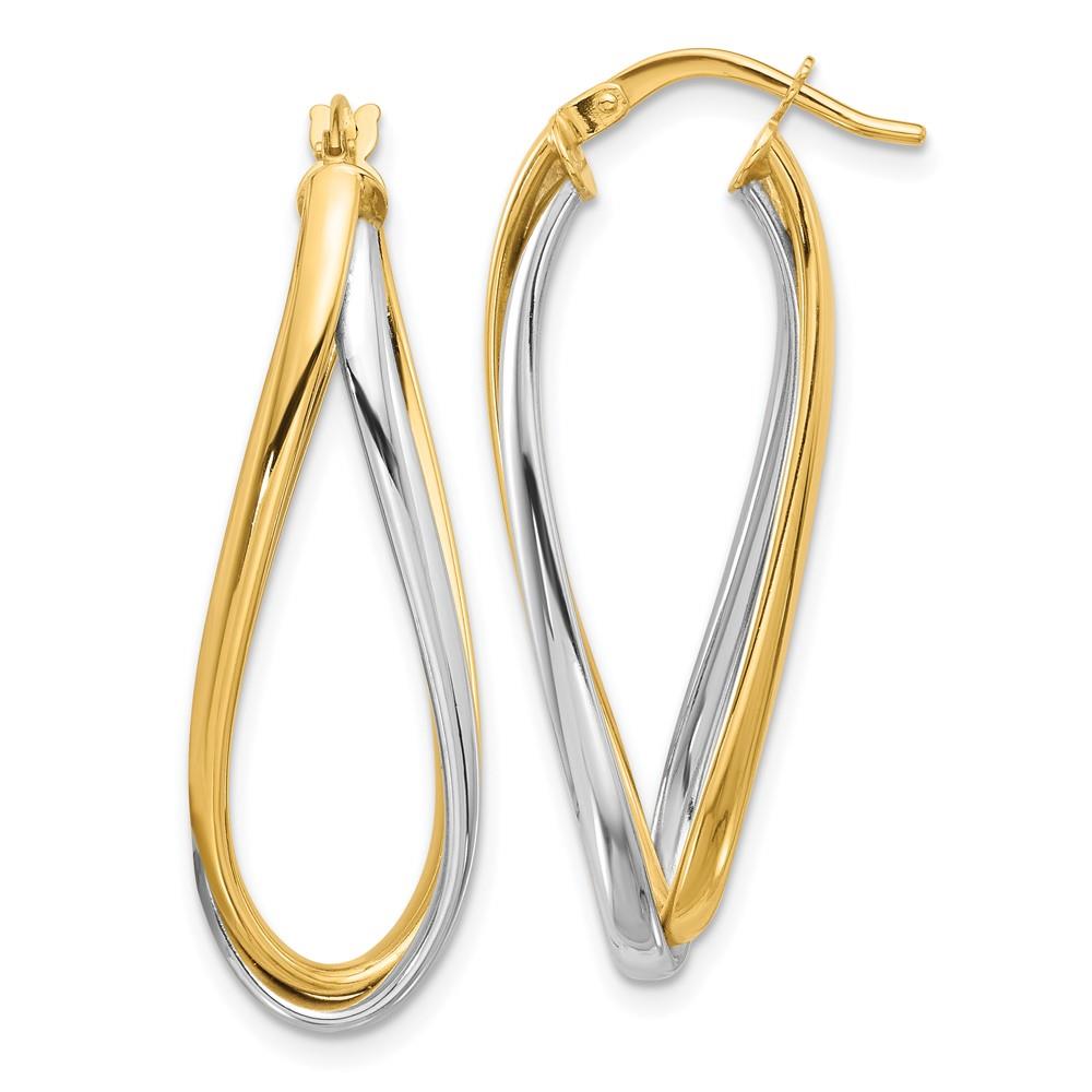 Distinctive 14k Two Tone Polished Oval Double Hoops