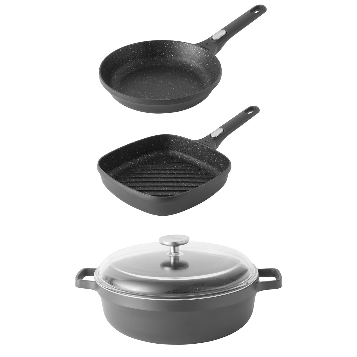 BergHOFF Gem 4pc Non-Stick Cast Aluminum Cookware Set, Fry Pan, G/P and Saute Pan