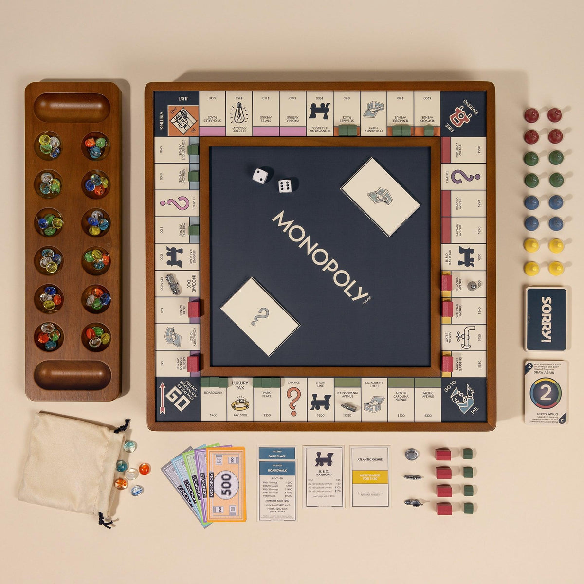 WS Games 3-in-1 Premium Game Collection: Monopoly Sorry! Mancala