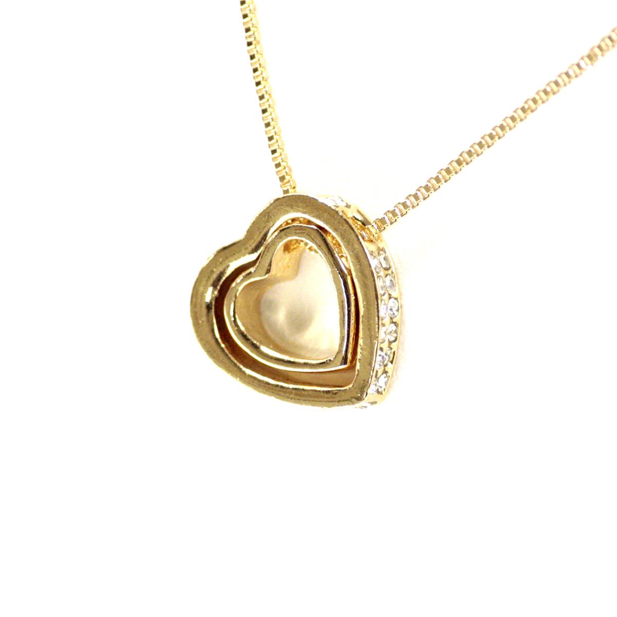 Completely Bella Double Heart Crystal Necklace in Gold Tone
