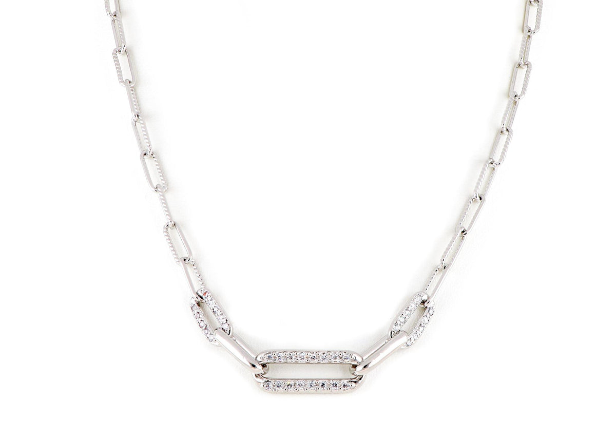 John Medeiros Diamante Three Link Pav Center Necklace Rhodium - 16"-18" adjustable