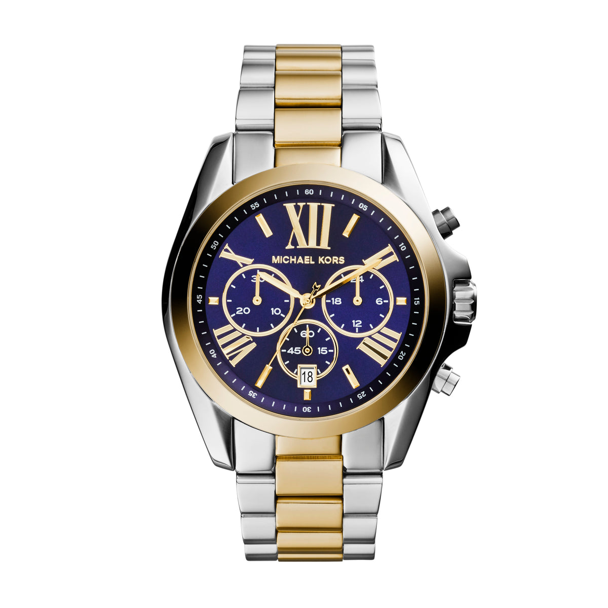 Michael Kors Ladies Bradshaw Chronograph Two-Tone Stainless Steel Watch Blue Dial