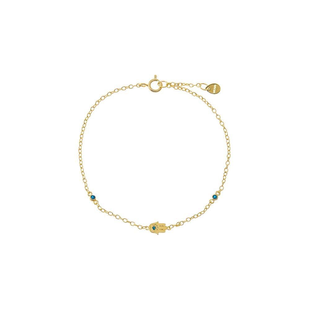 Adina Eden Blue CZ Bezel Hamsa Charm Bracelet Size 7"