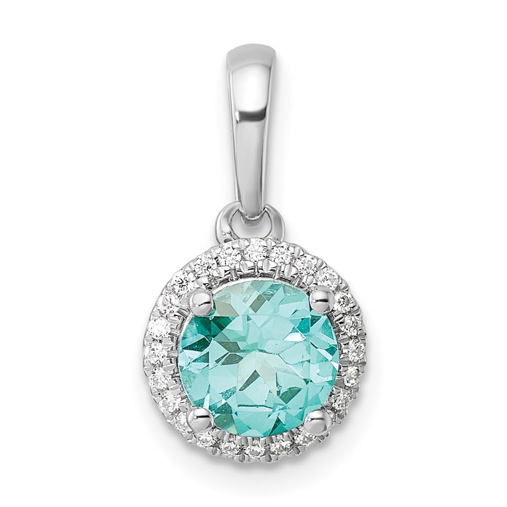 Distinctive 14K White Gold Pure Serenity Lab Grown Diamond Round Created Paraiba Pendant