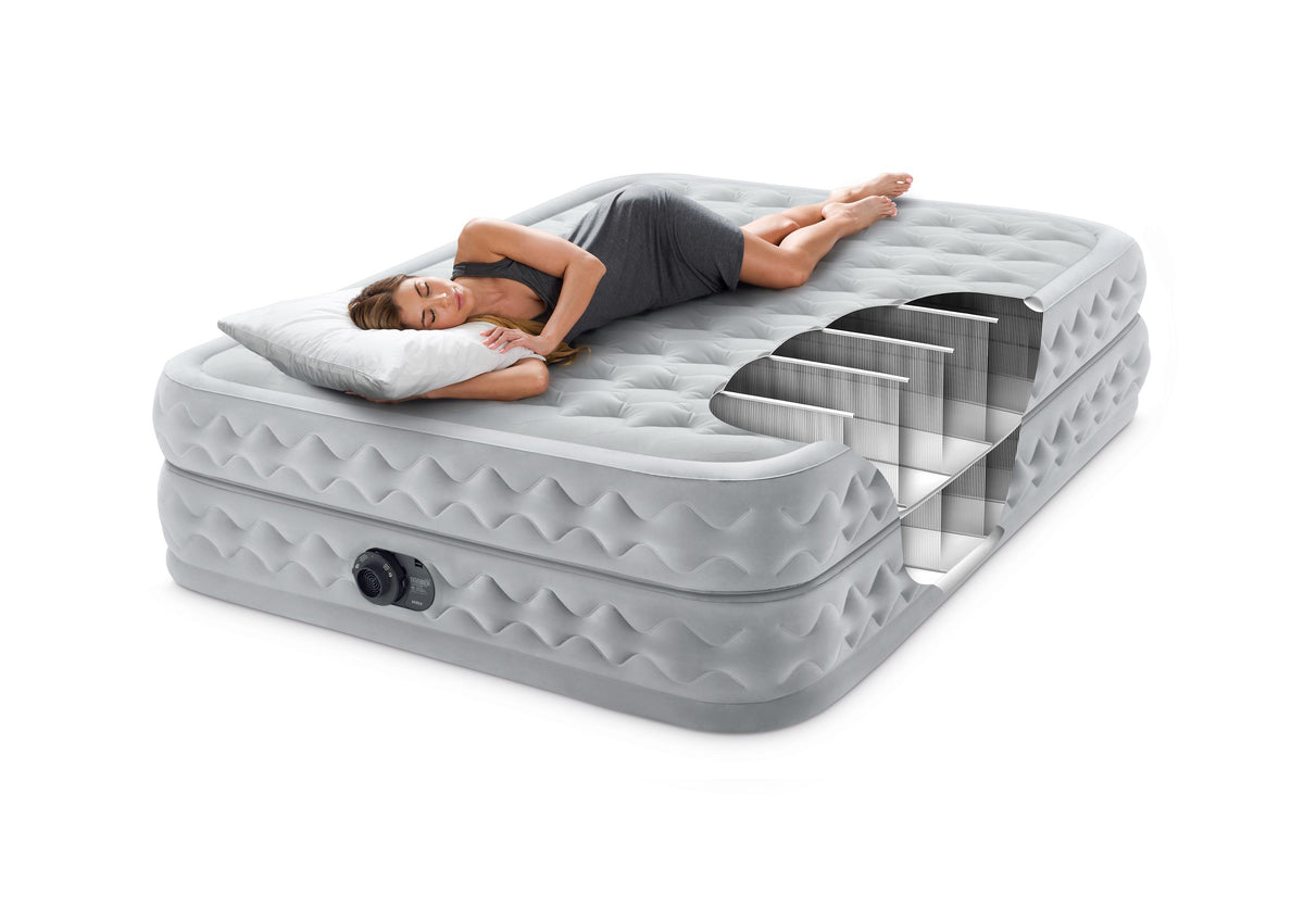 Intex Dura-Beam Deluxe Supreme Air-Flow Air Mattress 20" Queen w/ Built-In Electric Pump