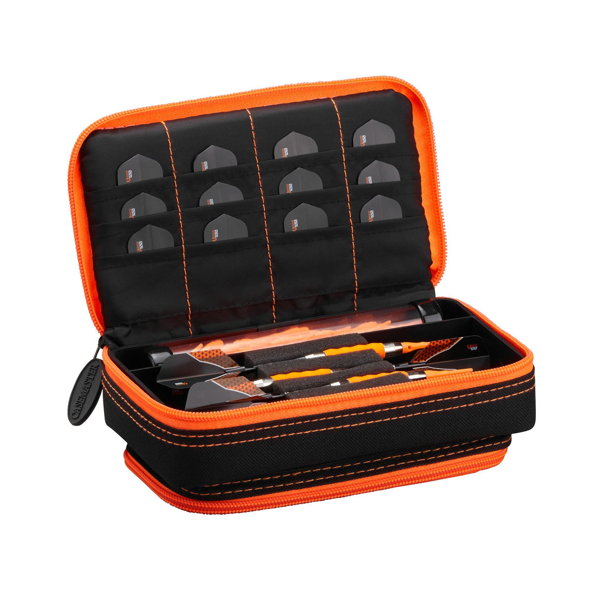 Casemaster Plazma Plus Dart Case Black with Orange Zipper and Phone Pocket