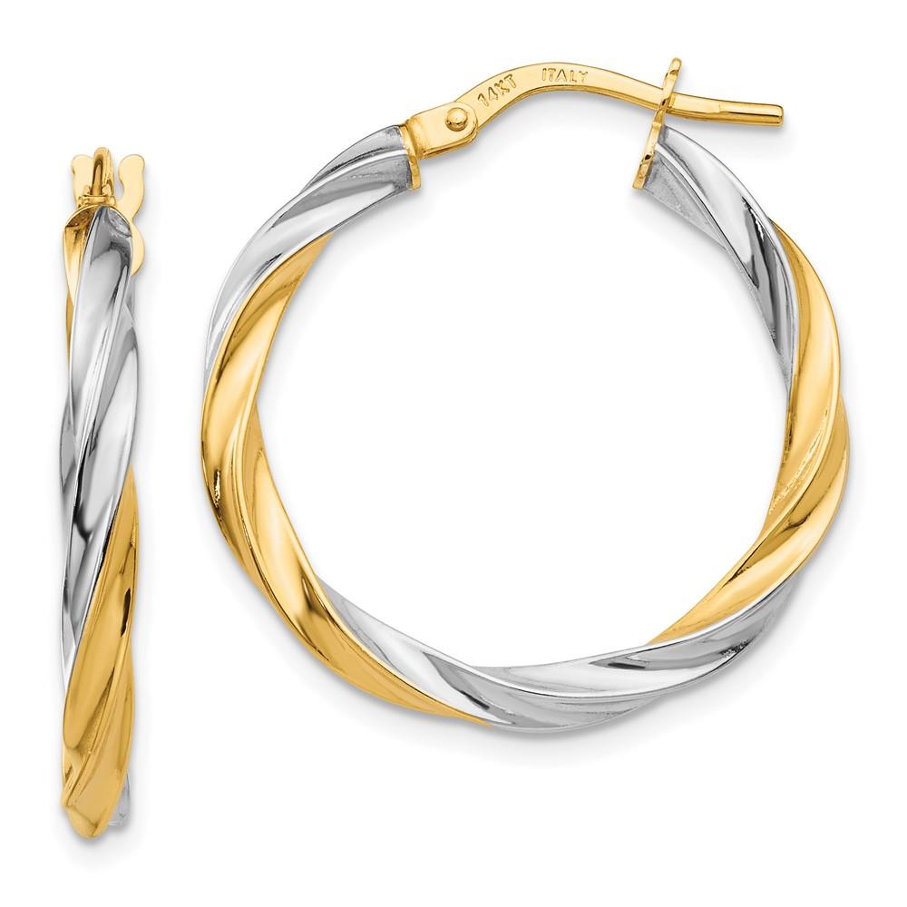 Distinctive 14K & Rhodium Twisted Hoop Earrings