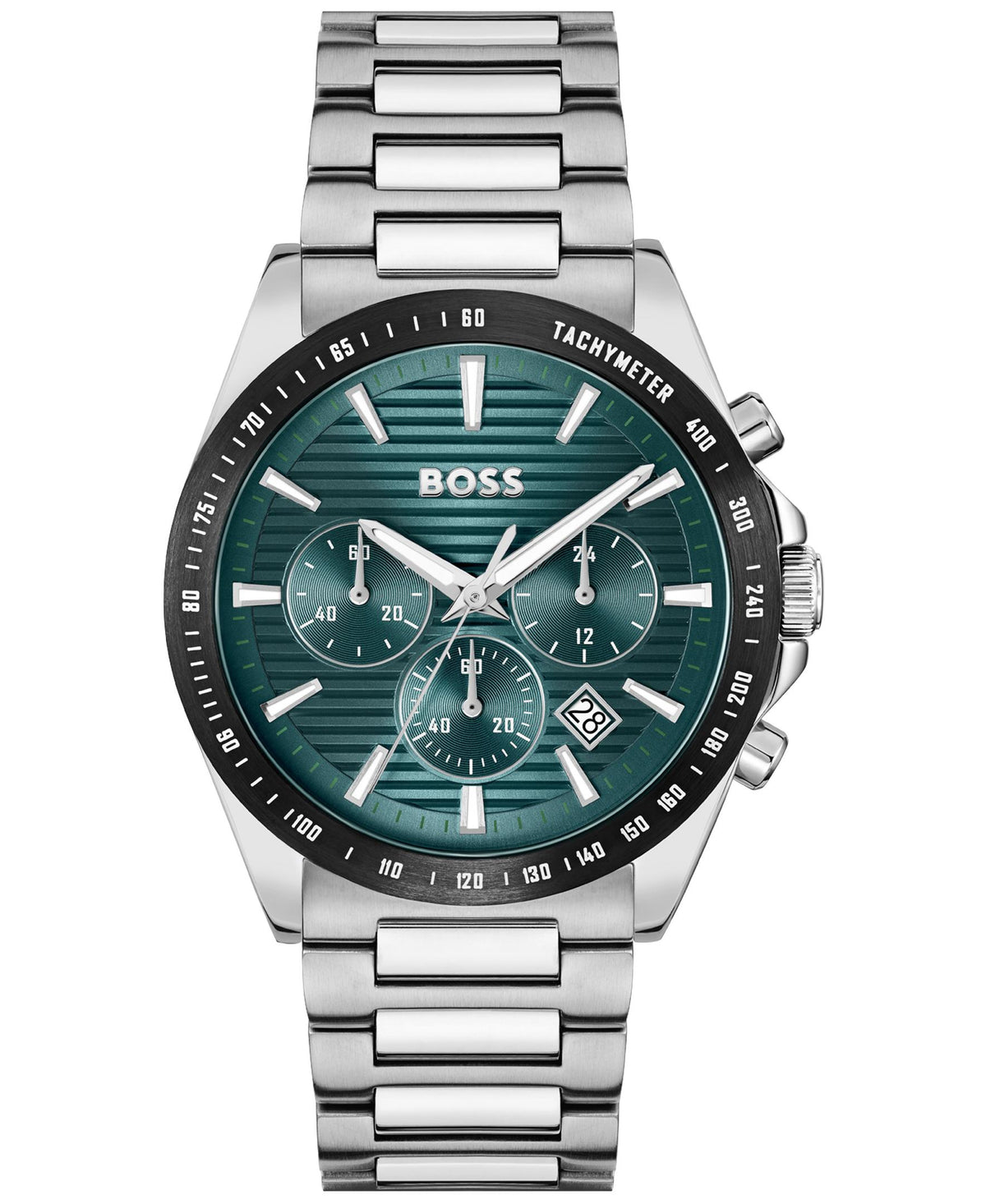 HUGO BOSS Boss Strike Chrono Gents. Stainless Steel Case & Bracelet. Green Chrono Dial.