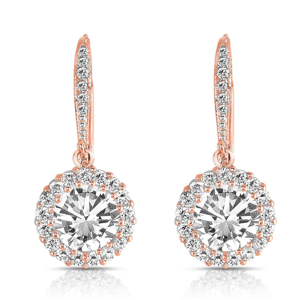GENEVIVE Round CZ Haloed Solitaire Drop Earrings Size 1.25