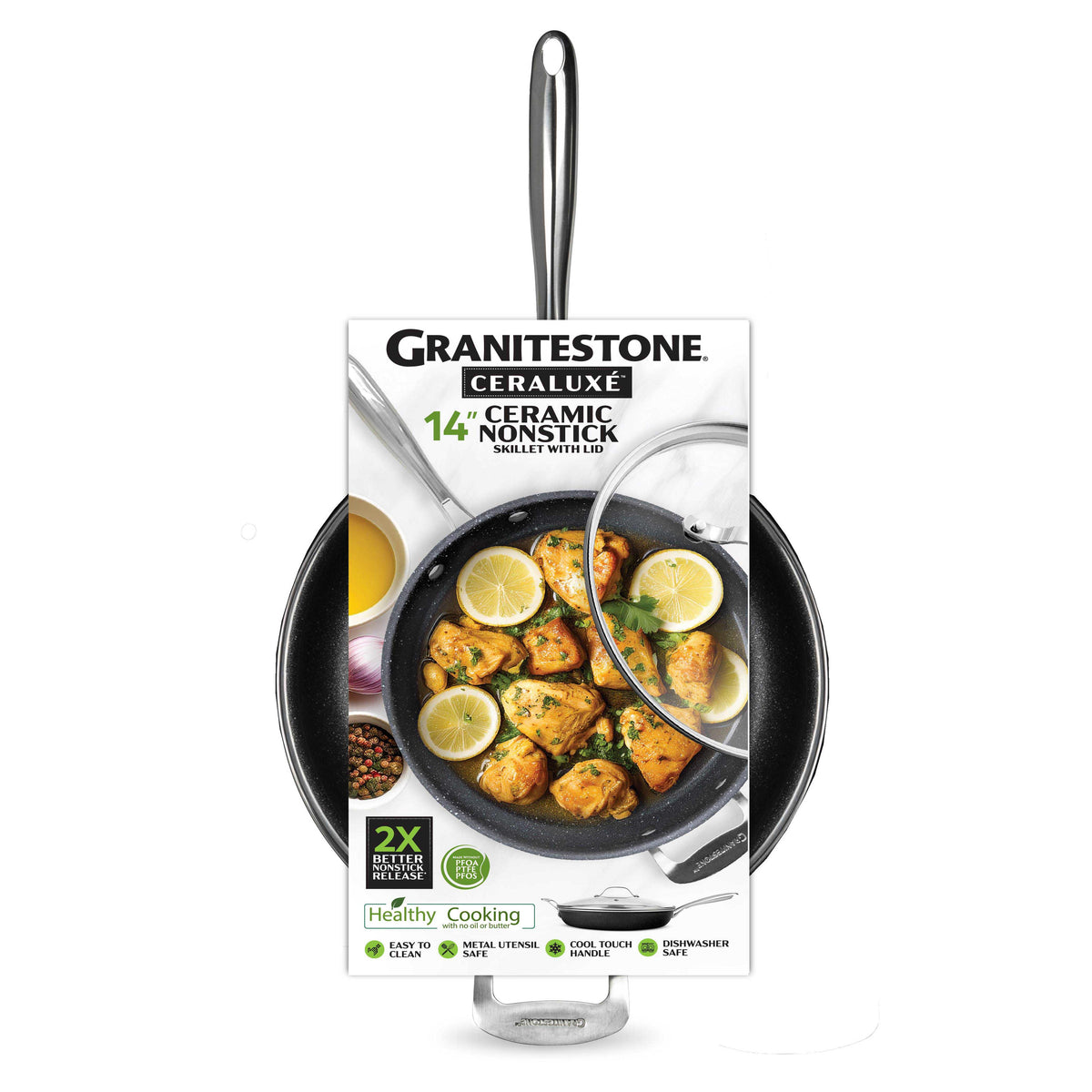 GraniteStone Cookware Ceraluxe Fry Pan with Lid Size 14"