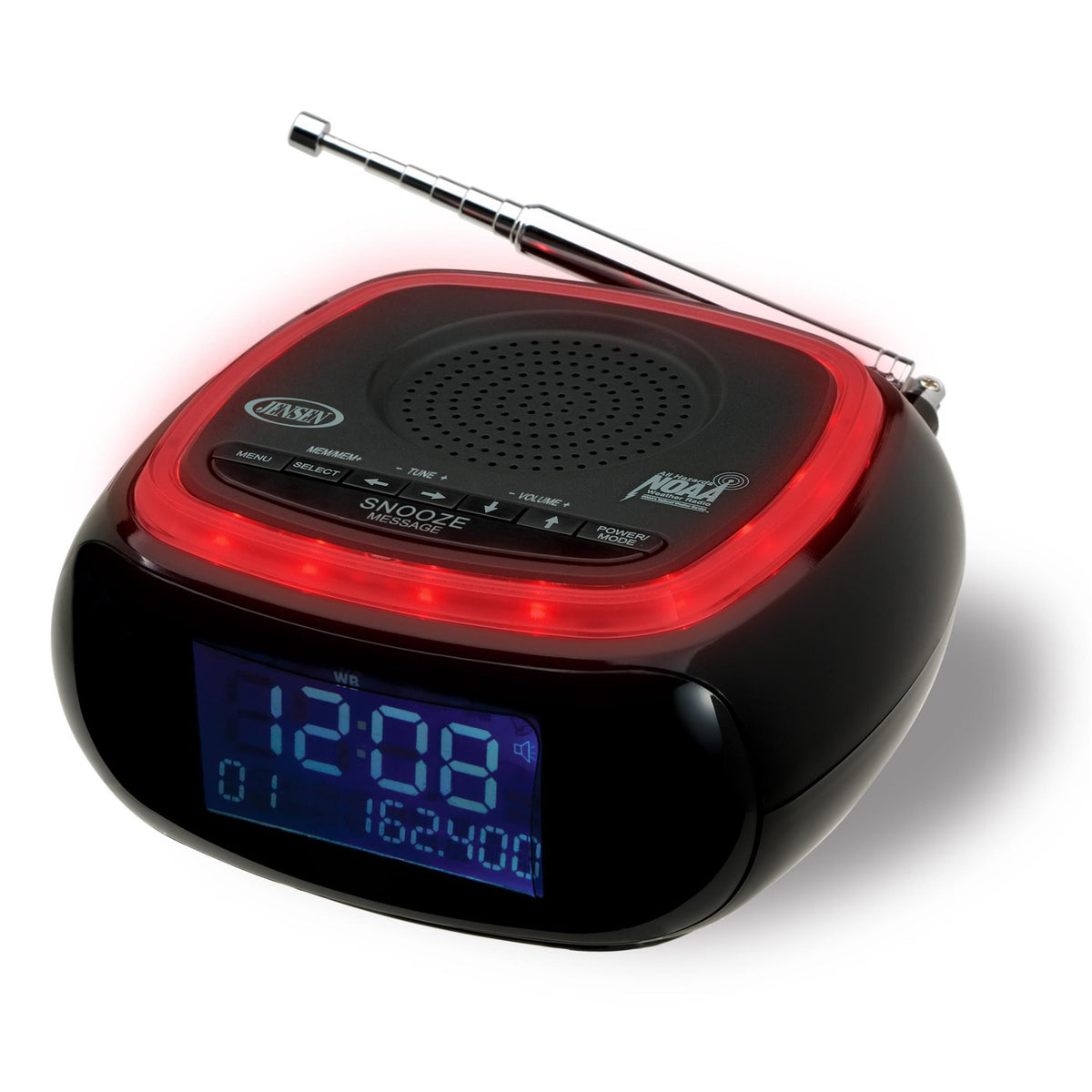 Jensen Audio Digital AM/FM Weather Band Alarm Clock Radio with NOAA Weather Alert and LED Alert Indicator Ring