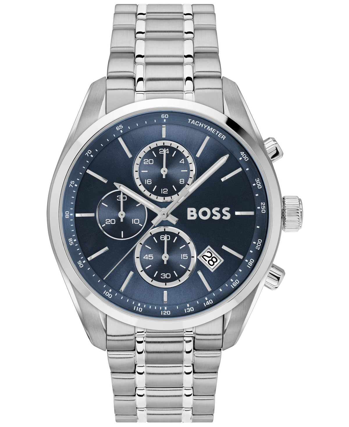 HUGO BOSS Boss Grand Prix 44 Chrono Gents. Stainless Steel Case & Bracelet. Blue Chrono Dial.