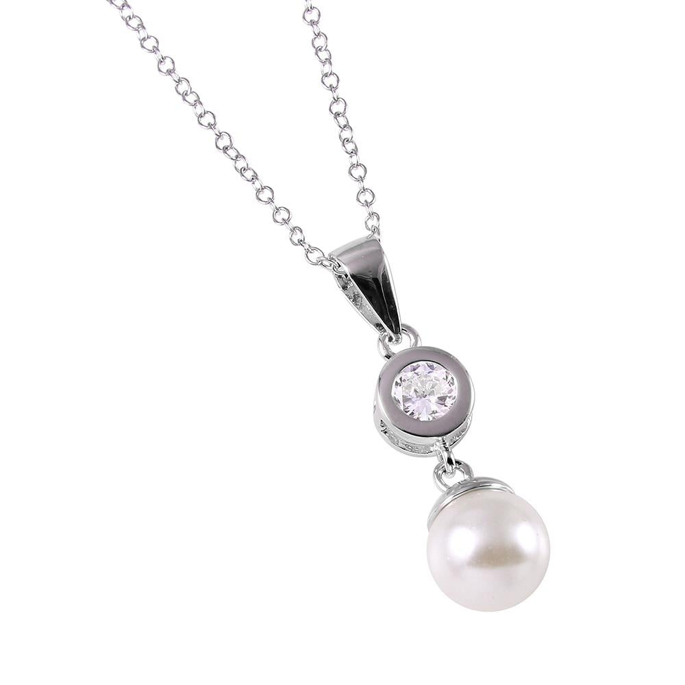 PARIKHS CZ and Synthetic Pearl Drop Necklace in 925 Sterling Silver