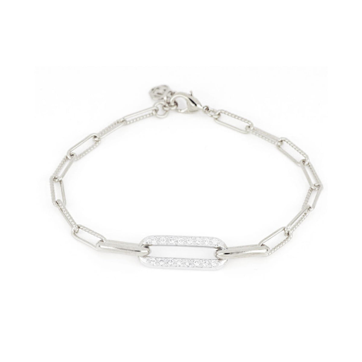 John Medeiros Diamante Large Pave Link Bracelet 8" long, adjustable - Lobster claw closure - Rhodium
