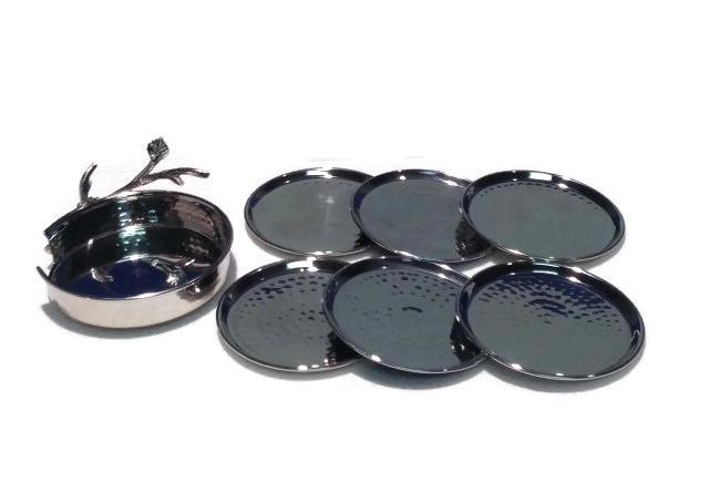 Stark Home Sparkle Silver Leaf 7Pc Coasters Set