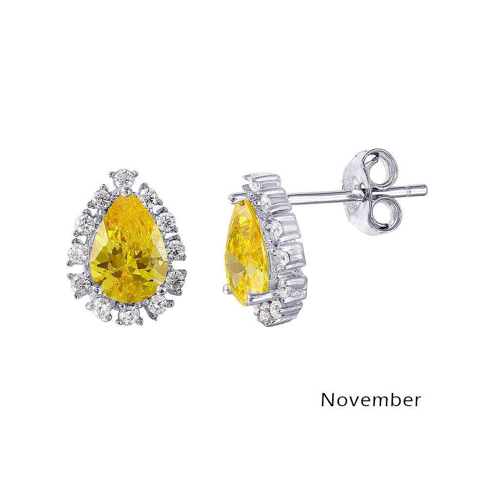 PARIKHS Rhodium Plated Teardrop Halo CZ November Birthstone Earring in 925 Sterling Silver