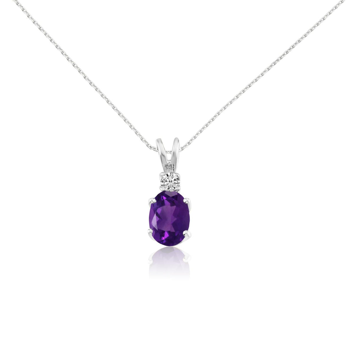 Distinctive 14K White Gold Oval Amethyst Pendant w/diamond accent