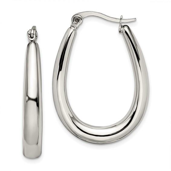 Distinctive Stainless Steel Polished Teardrop Hollow Hoop Earrings