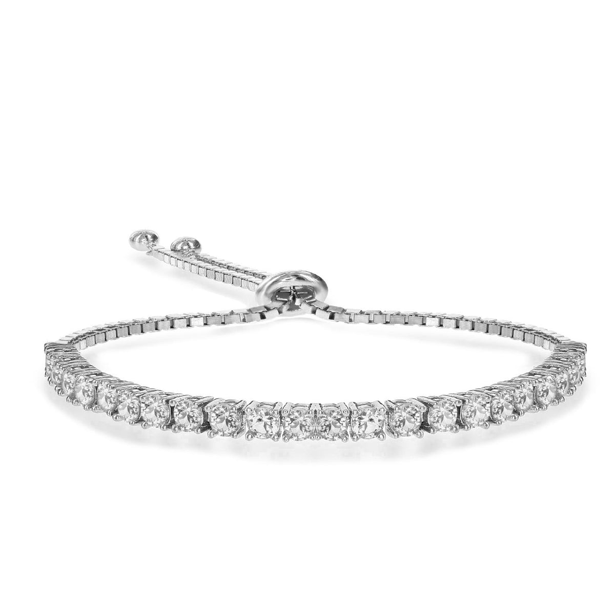 GENEVIVE Round CZ Bolo Adjustable Bracelet Size 7.25