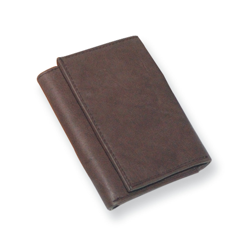 Distinctive Gifts Brown Leather Tri-fold Wallet