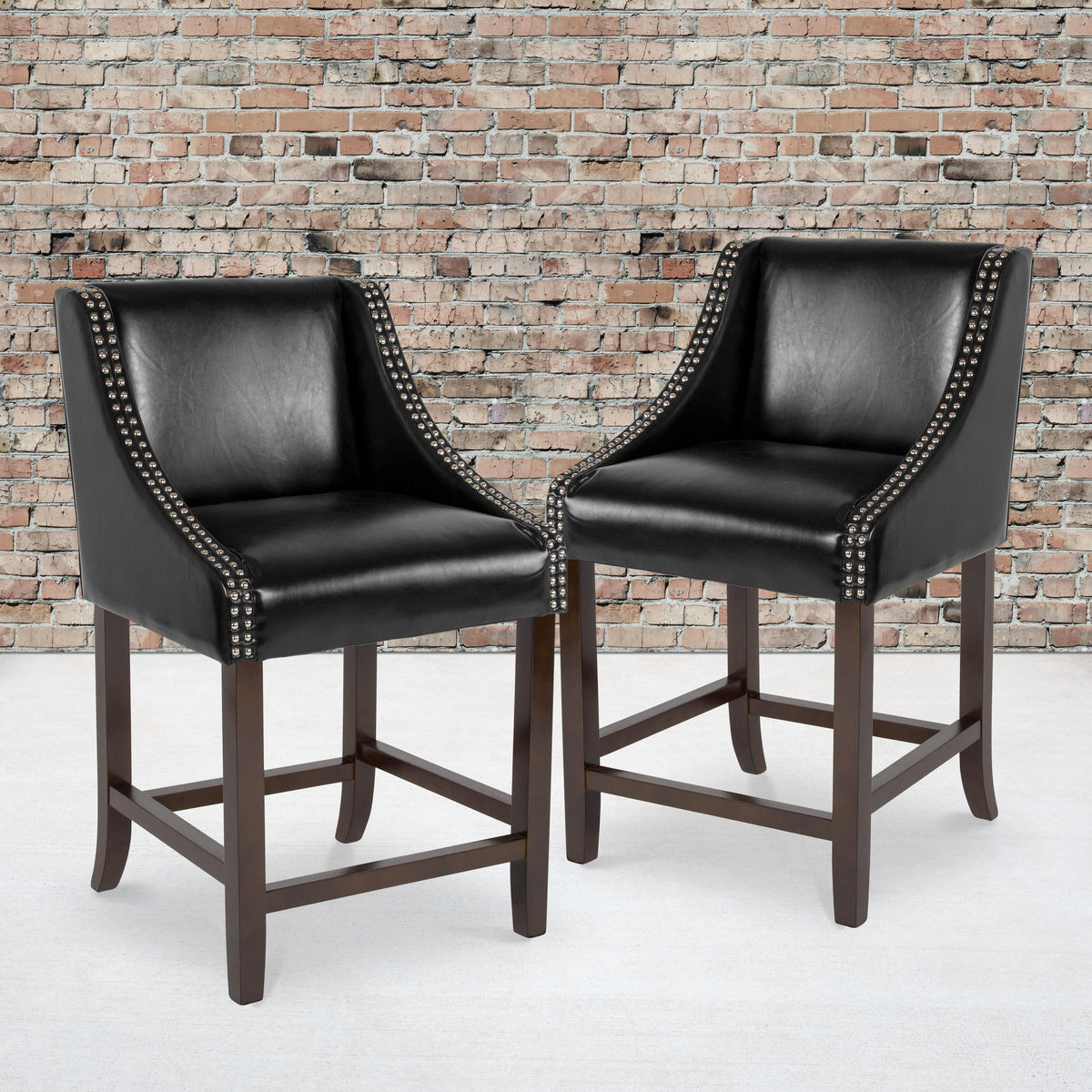 Flash Furniture 24"H Walnut Counter Stool with Accent Nail Trim - Lt Gray LeatherSoft, Set of 2