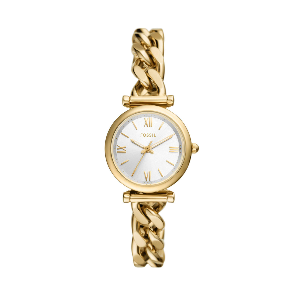 Fossil Ladies Carlie Gold-Tone Stainless Steel Watch Silver Dial