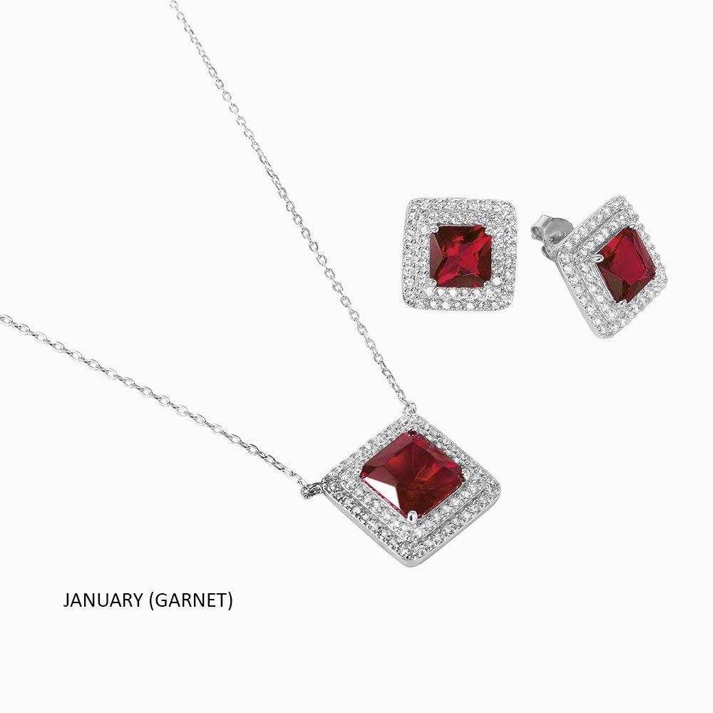 PARIKHS Rhodium Plated Square Rose and CZ Cluster October Birthstone Set in 925 Sterling Silver
