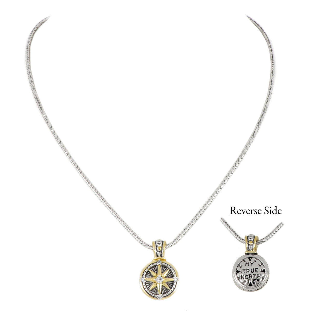 John Medeiros Little Inspirations Compass Slider Charm CZ with Chain 16"Pendant: 5/8" W x 1" L