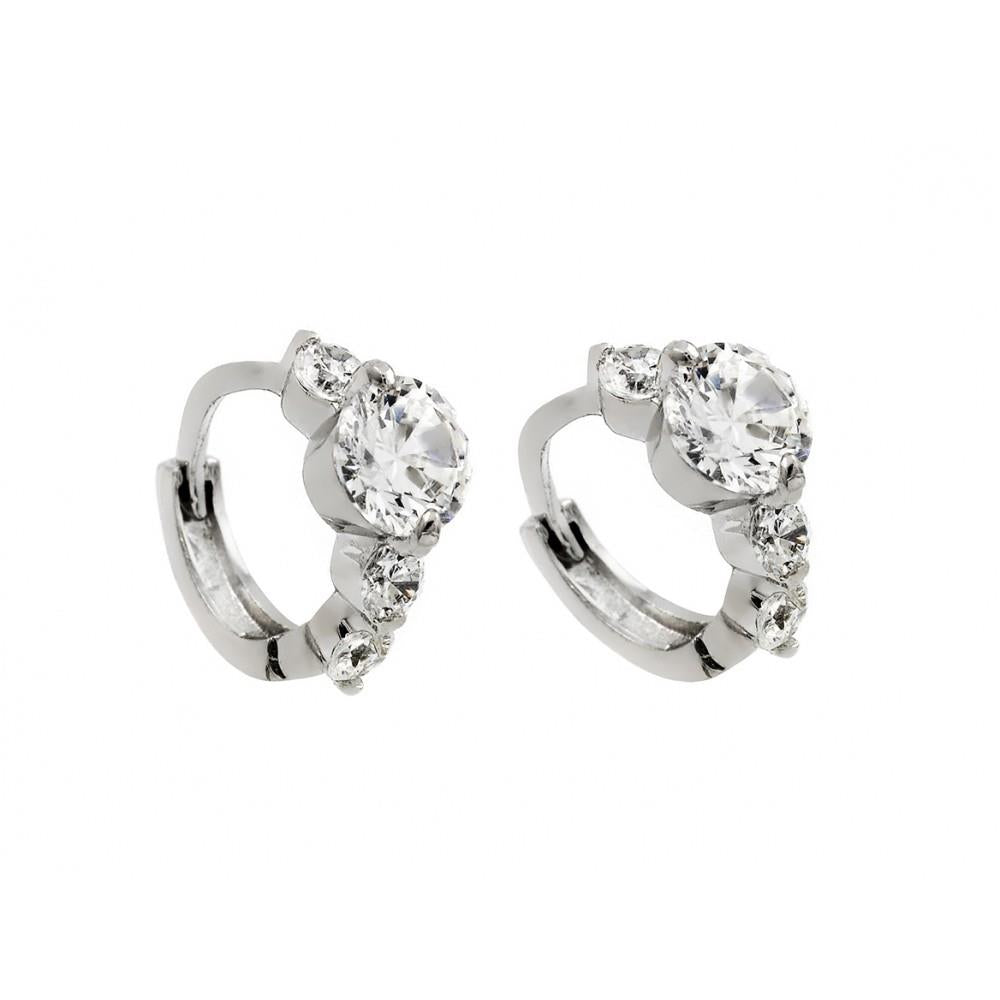 PARIKHS Rhodium Plated Past Present Future CZ Huggie Earring in 925 Sterling Silver