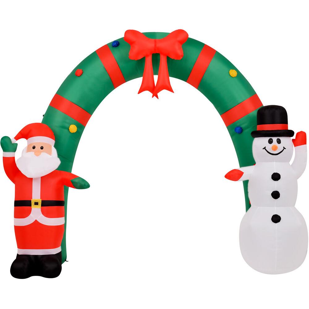 Fraser Hill 8-Ft. Tall Walkway Arch w/ Santa Claus and Snowman, Outdoor Blow-Up Christmas Inflatable w/ Lights a