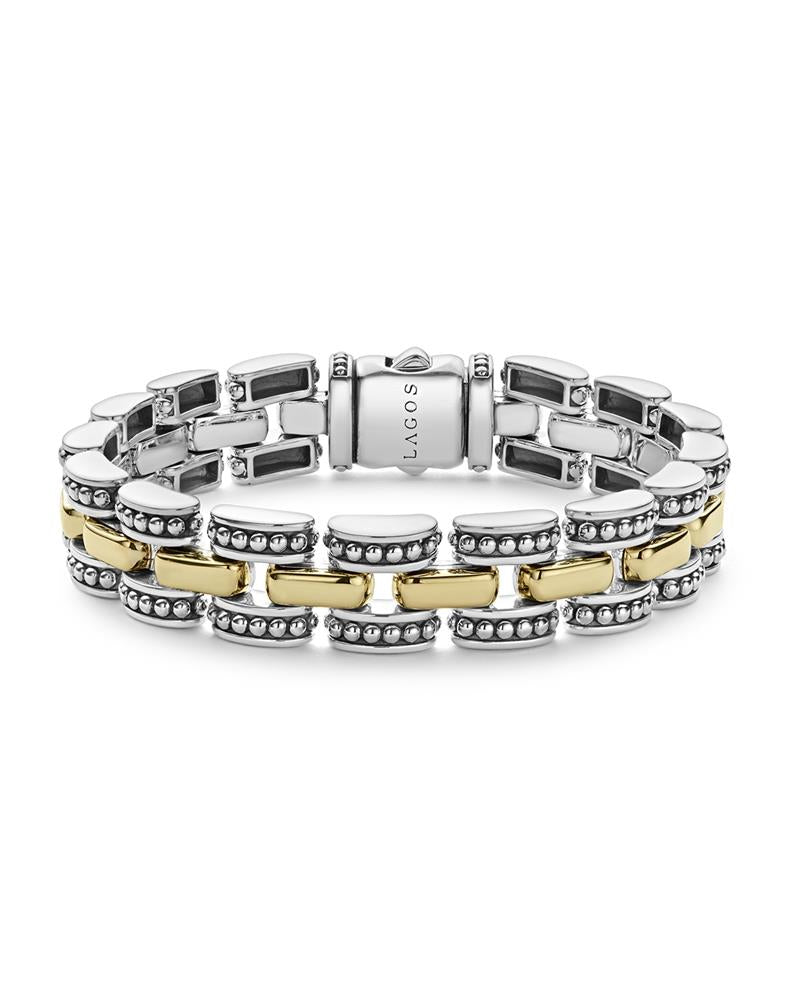 Lagos Two-Tone Caviar Link Bracelet Size 7.25"