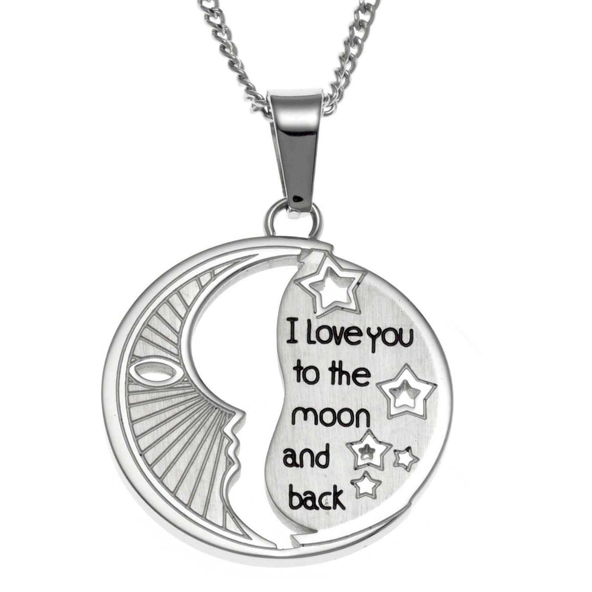 Joyful Sentiments Love You To The Moon Etched Pendant Necklace