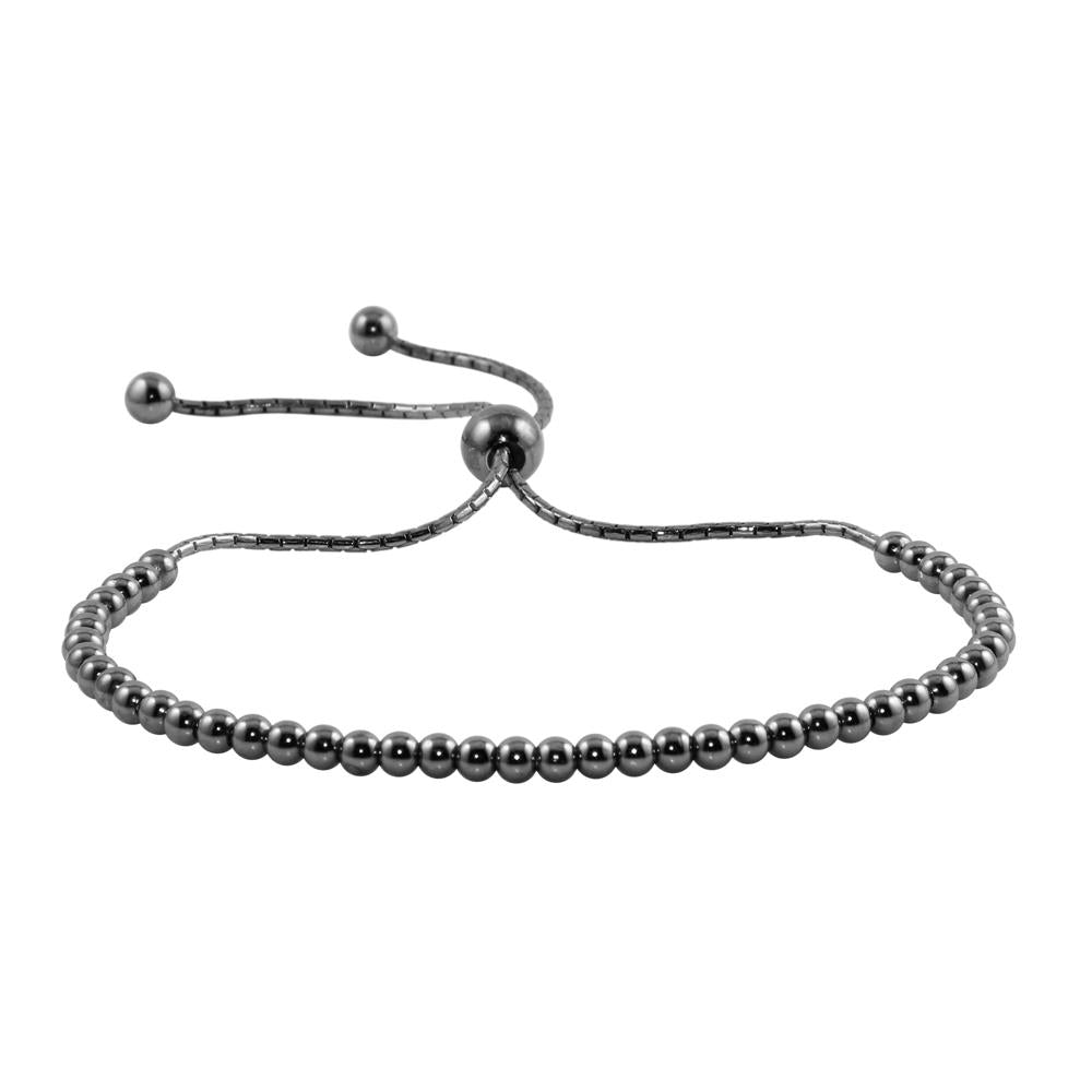 PARIKHS Black Rhodium Plated Beaded Lariat Bracelet in 925 Sterling Silver