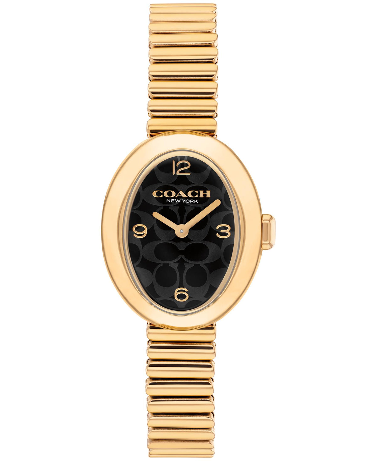 Coach Sammy Ladies. Gold Plated Case & stretch Bracelet. Black Sig C Dial.