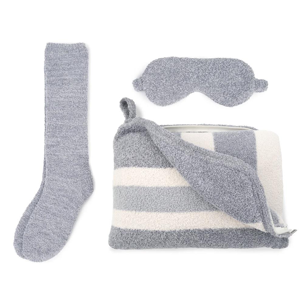 Kashwere Rugby Striped Travel Set - Fog/Nickel