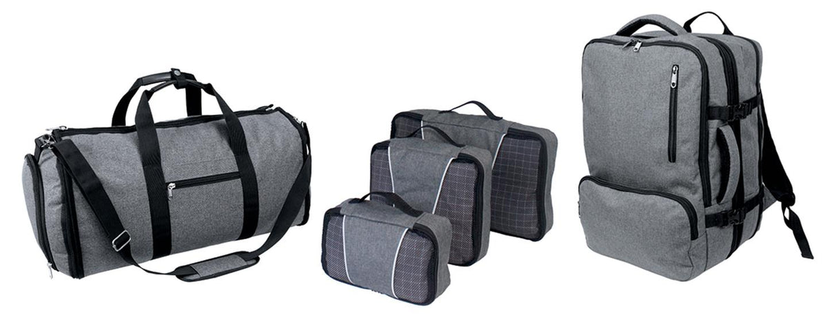 PremiumBag Heather Grey 5 Pc Set - Multi-functional Backpack & Convertible Duffel /Garment Bag & Packing Cube
