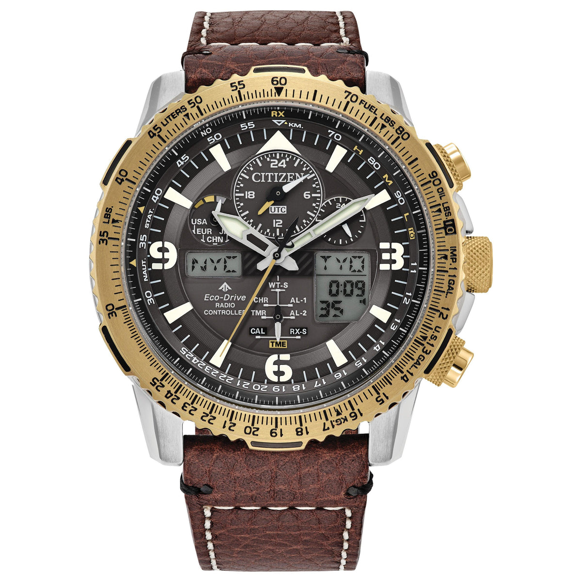 Citizen Men's Promaster Skyhawk A-T Eco-Drive Brown Leather Strap Watch Gray Dial