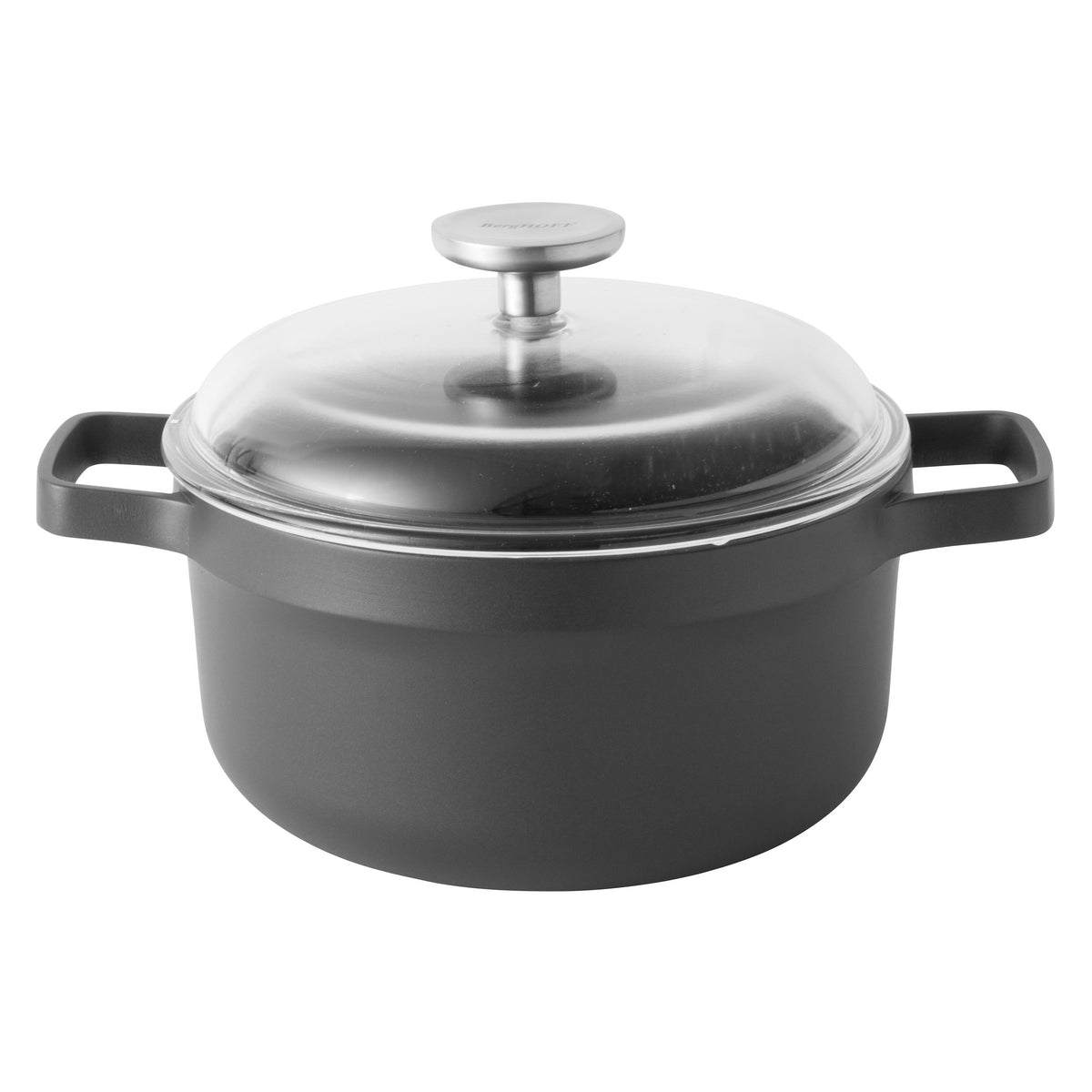 BergHOFF GEM Nonstick Cast Aluminum 8" Stockpot 3qt. with Glass Lid, Black