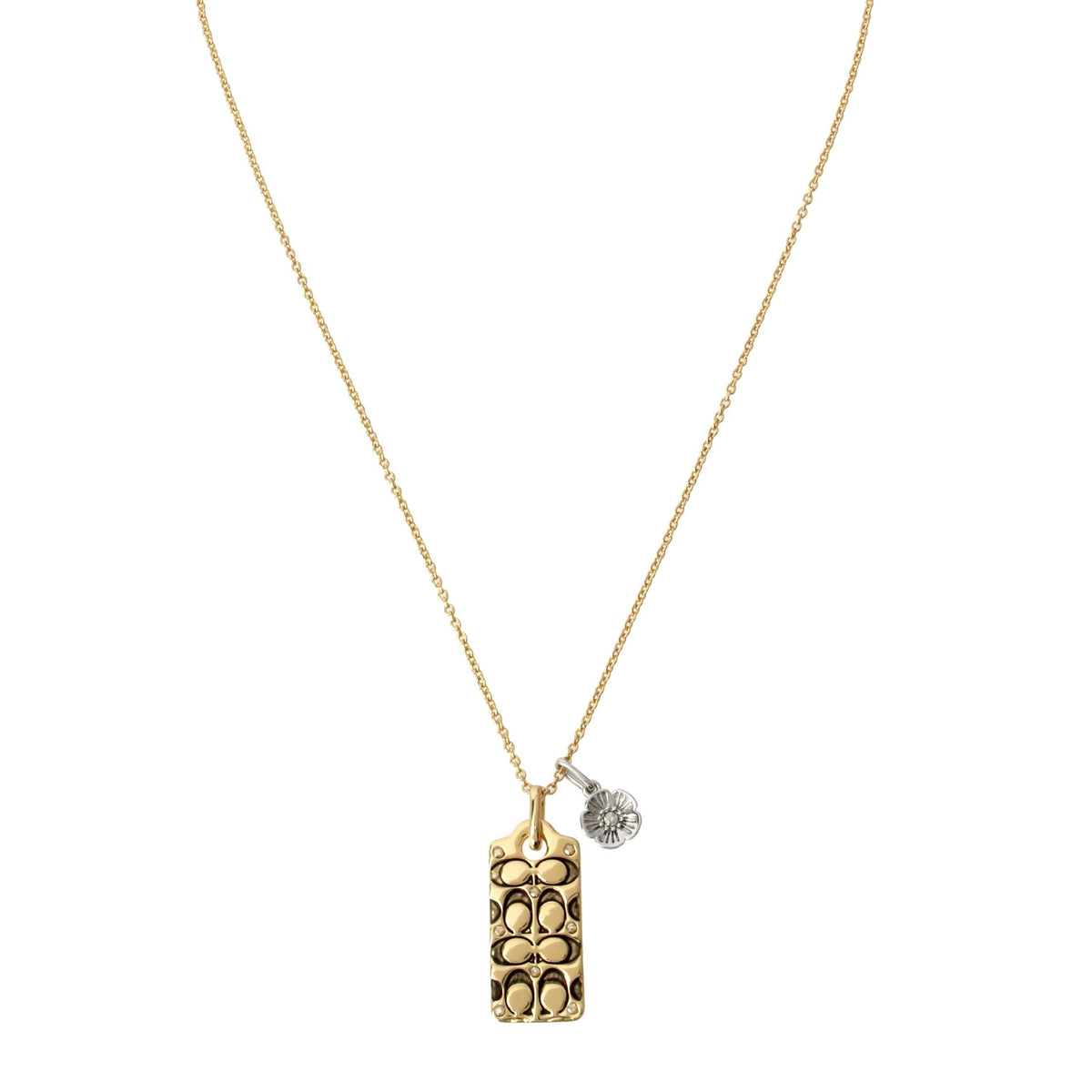 Coach Quilted C Crystal Tag Pendant Necklace