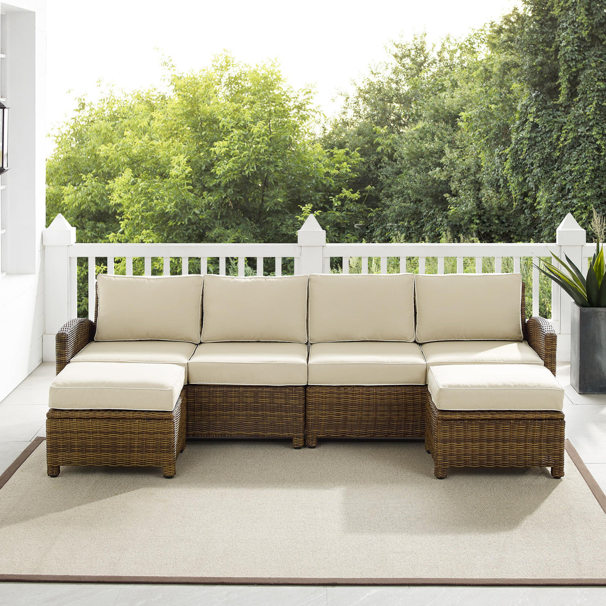 Crosley Outdoor Bradenton 4Pc Wicker Outdoor Sectional Patio Furniture Set