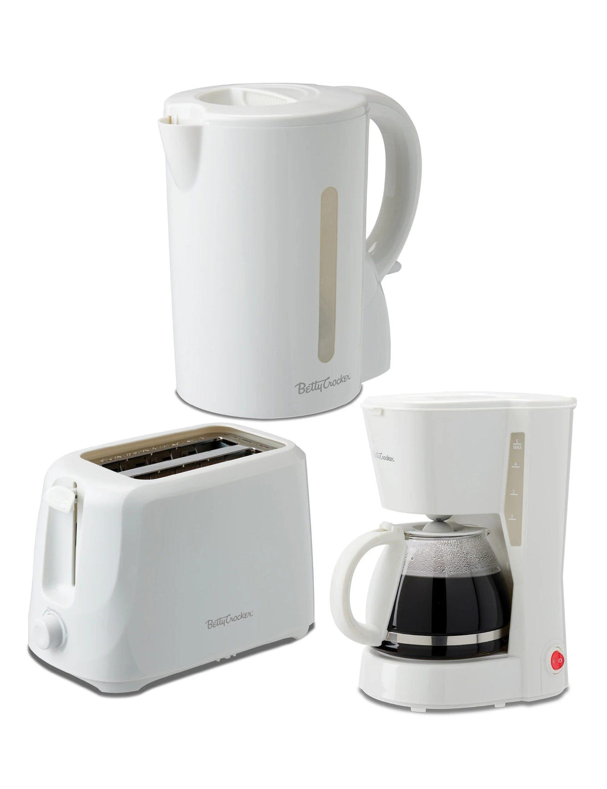 Betty Crocker 3PC Set (Coffee Maker, Toaster, Kettle) - White