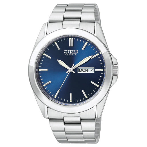 Citizen Mens Quartz Silver-Tone Stainless Steel Watch Blue Dial
